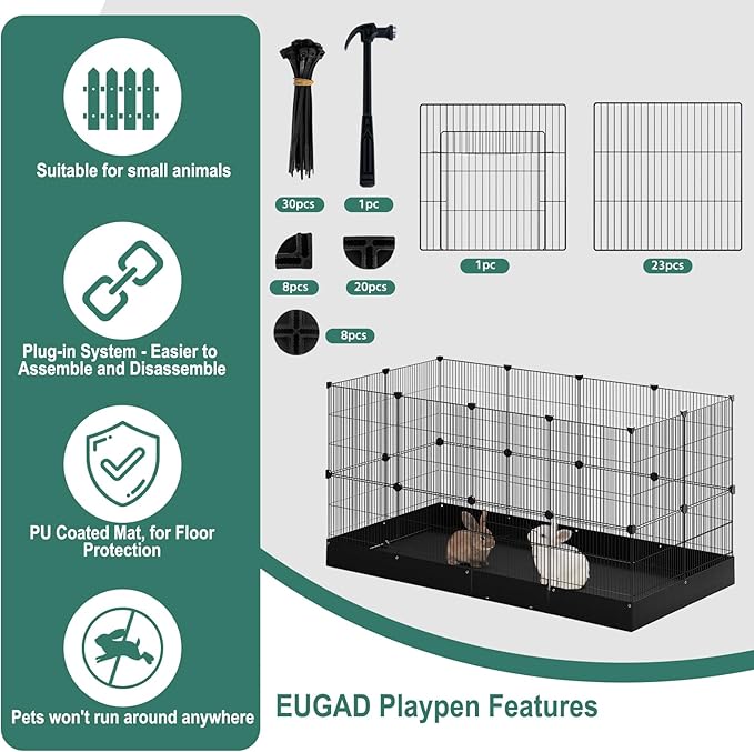 EUGAD 0061WL parc pour petits animaux - parc en métal avec plaque de base Oxford imperméable - 140 x 71 x 71 cm noir