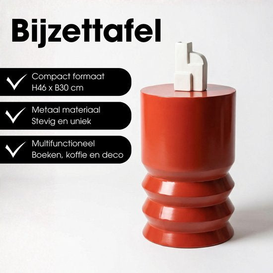 Table d'appoint Mica Decorations Mart – Table d'appoint ronde – Petite table – Table basse – Table d'appoint pour salon – Peut également servir de table à plantes ou de support pour plantes – Métal – 46 x 30 cm – Rouge