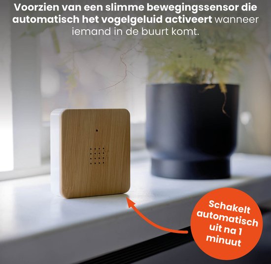QLT Birdhouse with Nature Sounds - Boîte à sons pour oiseaux - Fonctionne sur piles - Détecteur de mouvement automatique - Volume réglable - Bois/Gris