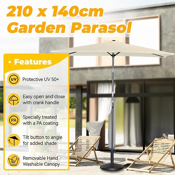 Angel Living Parasol - Inclinable - 140 x 210 cm - Rectangle - Crème