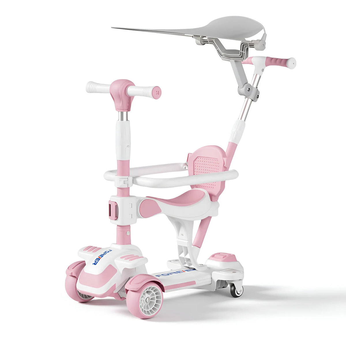 Trottinette à 4 roues Neuleb pour enfants de 3 à 8 ans, trottinette à poussée avec siège pivotant, charge maximale de 100 kg, hauteur réglable, direction par inclinaison, convient aux garçons et aux filles, rose