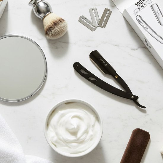 Rasoir ouvert ProTrue avec 100 lames - Rasoir de barbier classique - Shavette - Rasoir de sécurité - Rasoir ouvert pour hommes