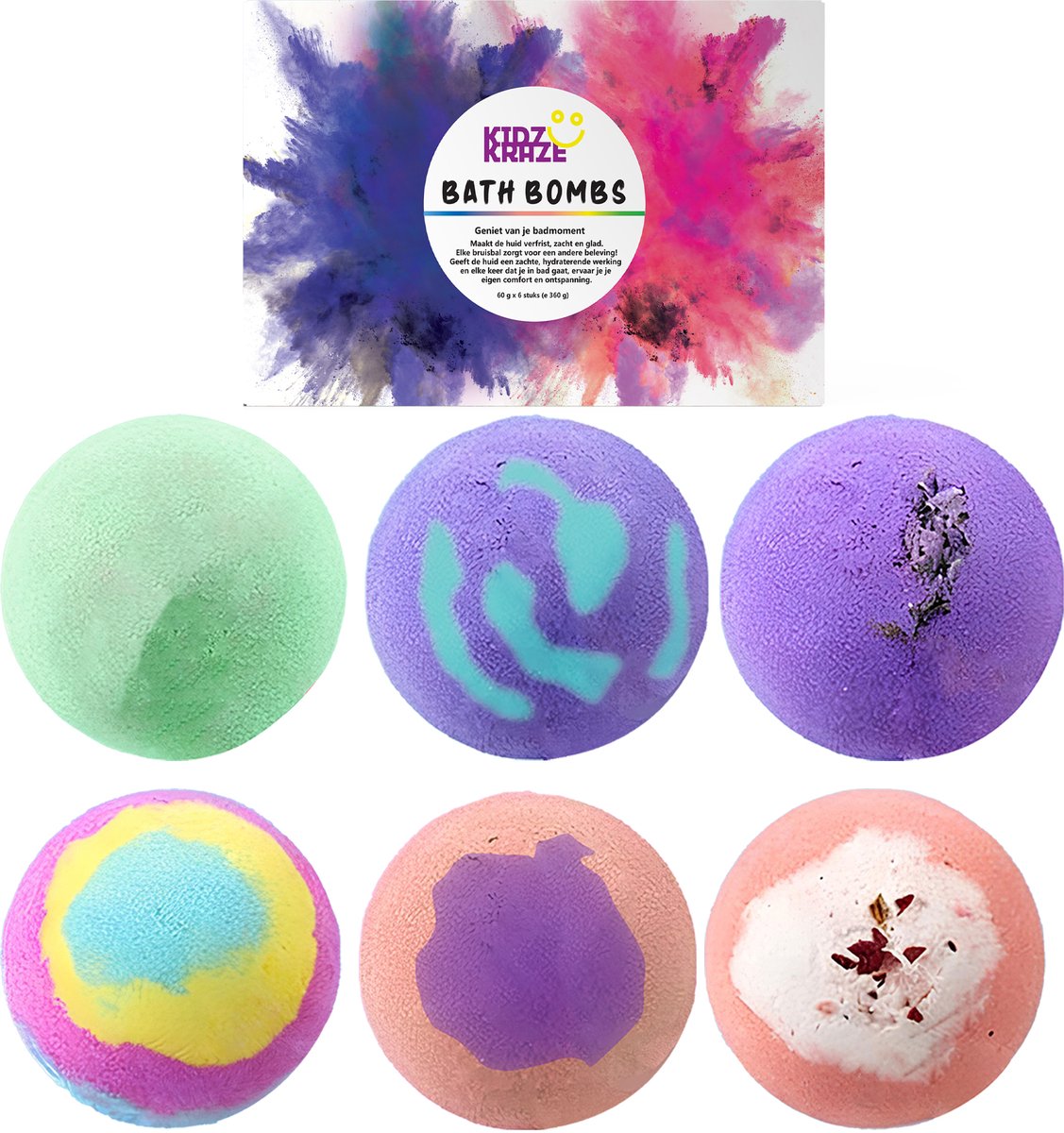 Kidzkraze Boules effervescentes, lot de 6 - Bombes de bain pour enfants