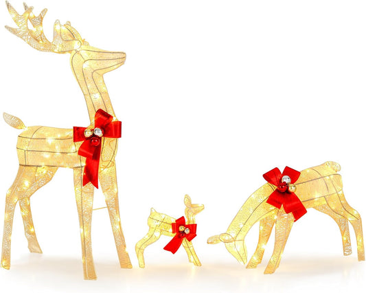 COAST 3-piece LED Reindeer Family - Décoration de Noël illuminée pour l'intérieur et l'extérieur - 230 LED Lights - Warm White - Buck 116 cm - Set in White