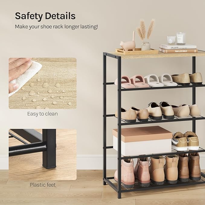 WOLTU Organizer shoe rack - 4 niveaux - chêne clair et noir - 63 x 83 x 30 cm