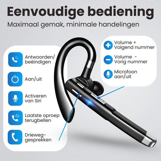 Otiume Wireless Headset - Noise Canceling - Including Charging Case - Bluetooth 5.0 - 100 hours - Waterproof - Bluetooth Headset - Hands-free Calling Auto Bluetooth - Work Earbuds - Earphones - Wireless Headset with Microphone - Office Earphones