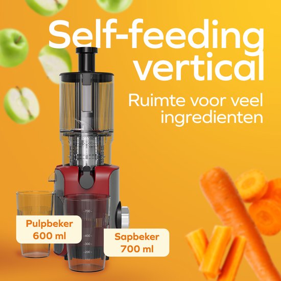 KitchenBrothers Slowjuicer - Vertical - Presse-agrumes - Presse-légumes et fruits - 126 mm - 750 ml - Rouge