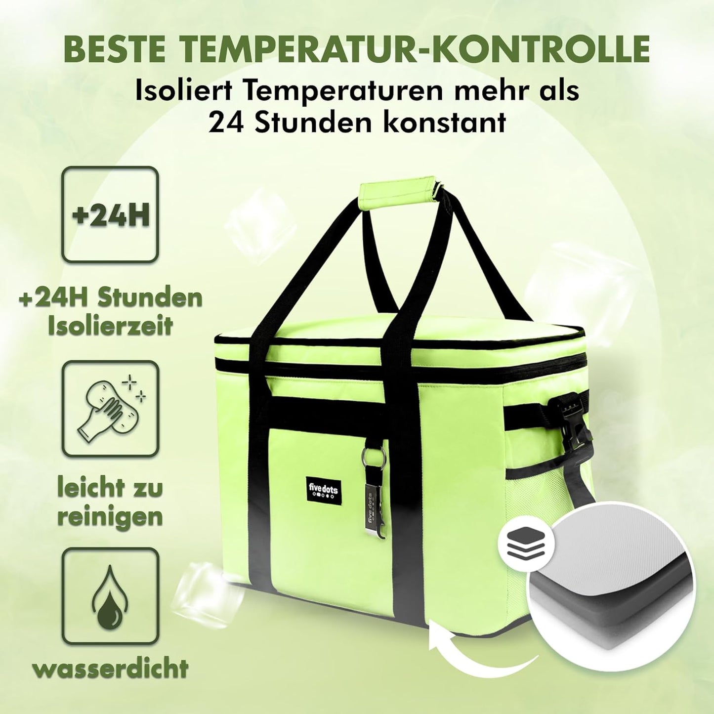 Sac isotherme pliable Five Dots - Capacité 17L - 20 x 33 x 25 cm - Vert