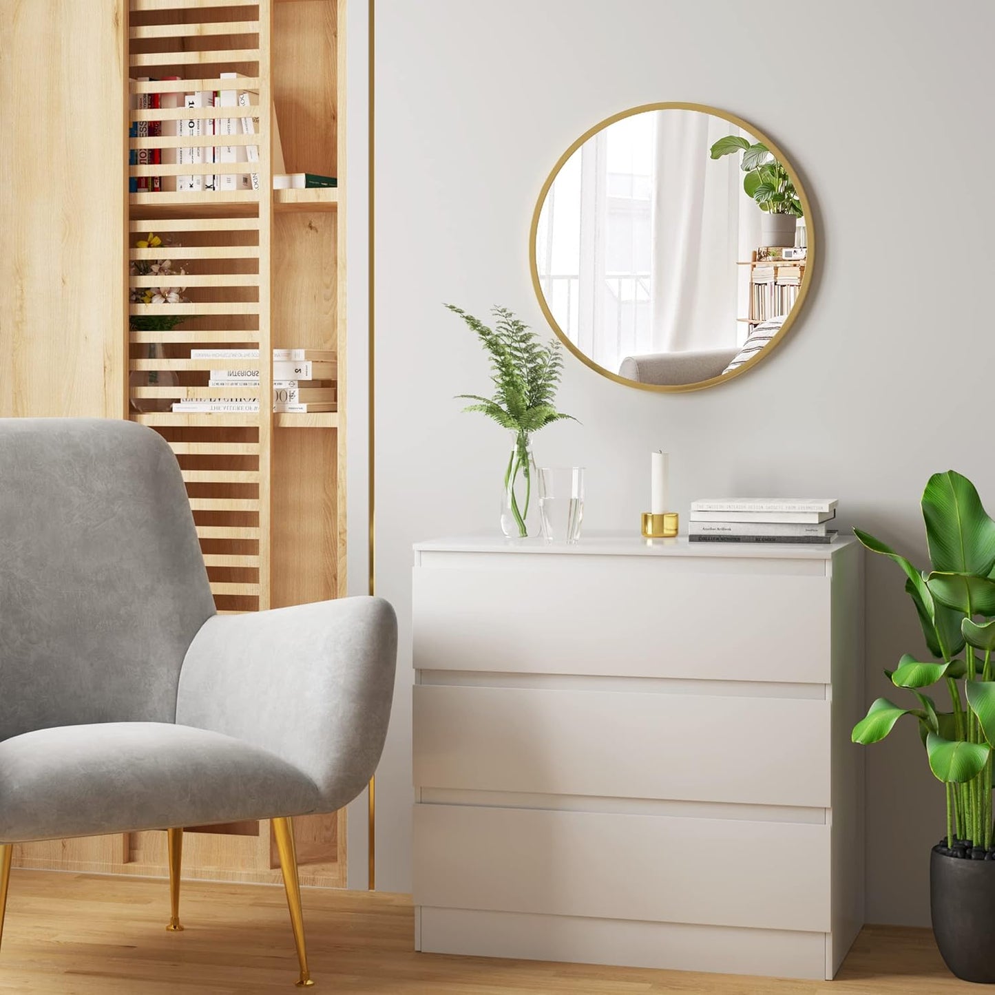 Woltu Miroir mural rond 60x60 cm - Cadre métal doré - Miroir de salle de bain et d'intérieur moderne