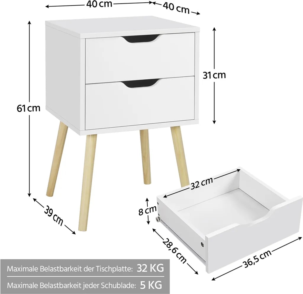 Yaheetech Lot de 2 tables de chevet 40 x 40 x 61 cm - Blanc - Tables d'appoint en bois à 2 tiroirs