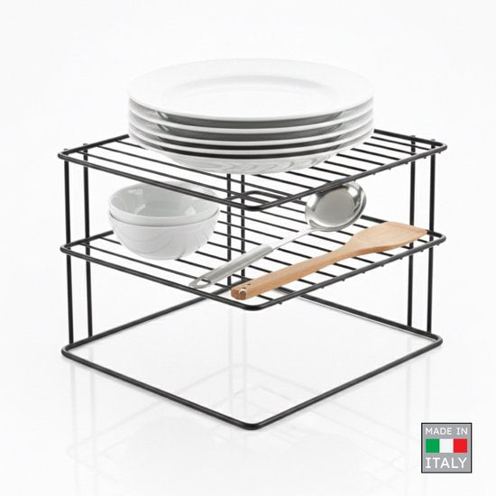Metaltex - Support à assiettes - Noir - Rangement pour placard de cuisine - 25 x 25 x 19 cm