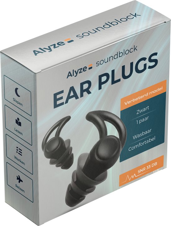 Alyze Earplugs - Bouchons d'oreilles - Sommeil - Festival party plug - Loop - Plugs - Anti Snore - Ronflement - Protection auditive - Sommeil - Bouchons d'oreilles - Boîte de rangement incluse