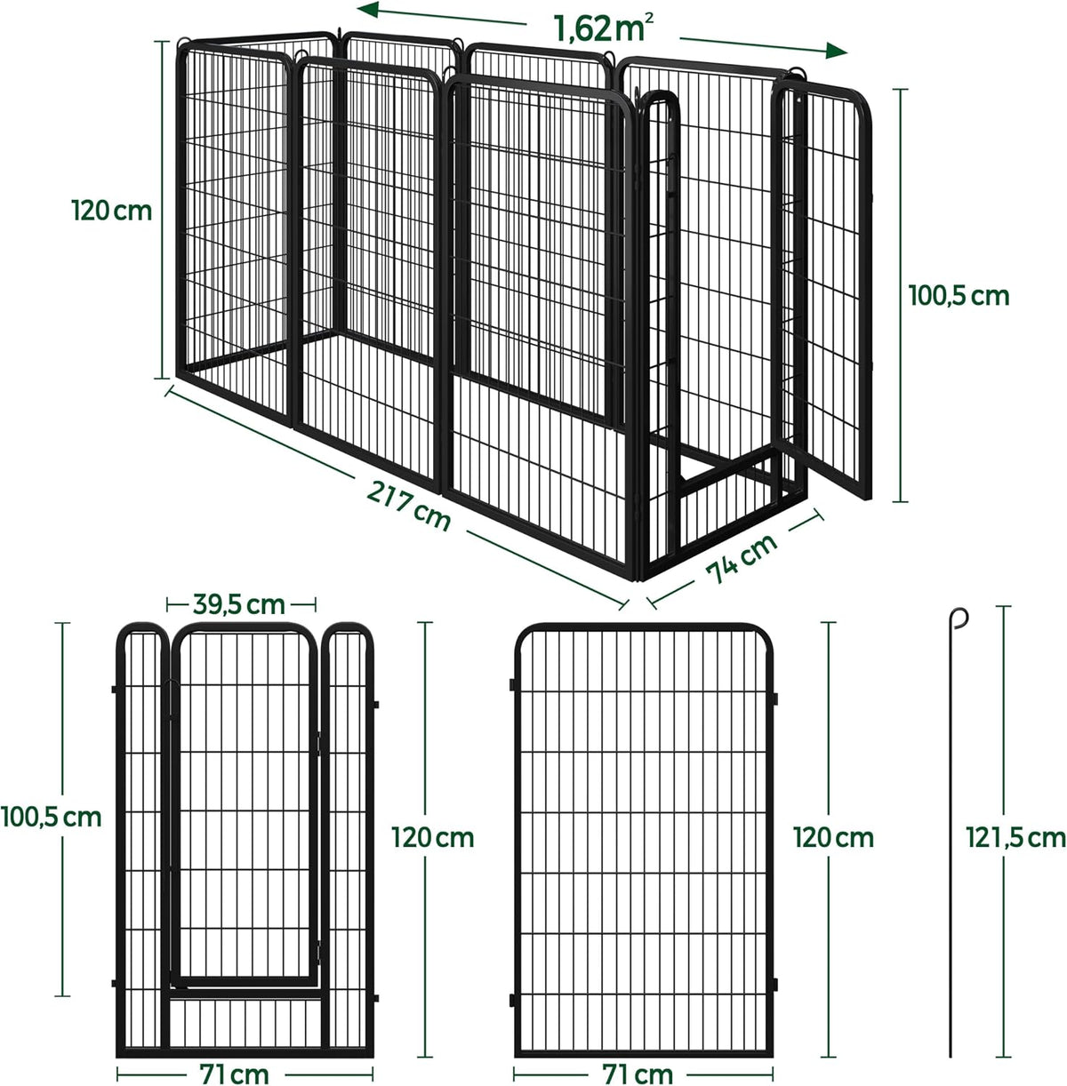 Enclos pour chiens Yaheetech avec porte - 8 panneaux - 71 x 120 cm par panneau - Noir