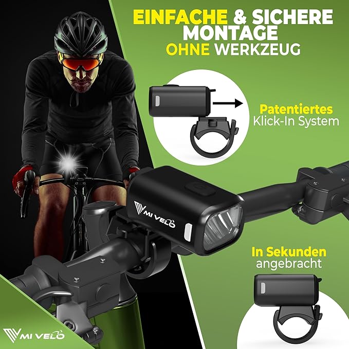MIVELO Kit d'éclairage pour vélo - rechargeable par USB et étanche - 100 Lux - Smart One