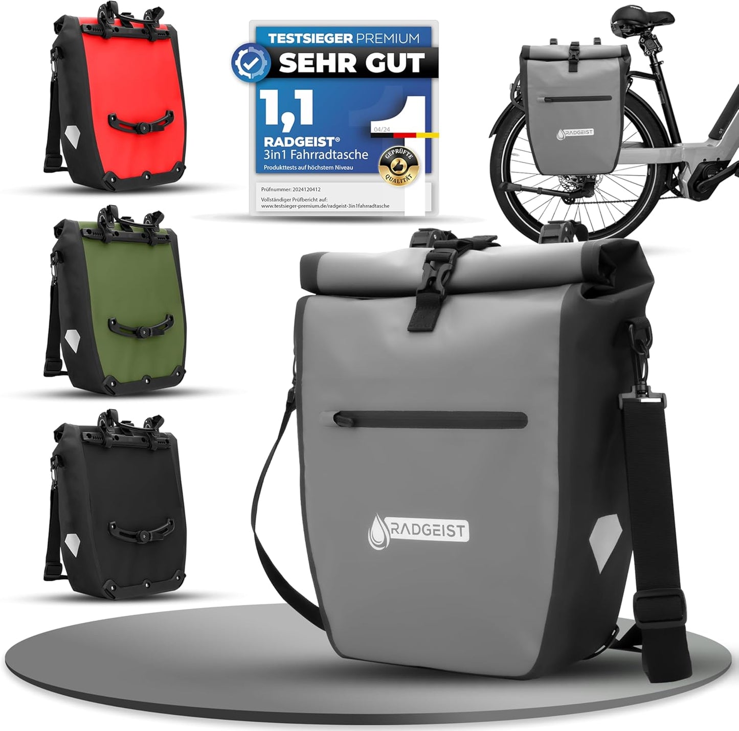 RADGEIST sacoche de vélo pour porte-bagages - sacoche de vélo pour porte-bagages - sacoche de vélo étanche et sac à bandoulière - sacoche de vélo avec réflecteurs