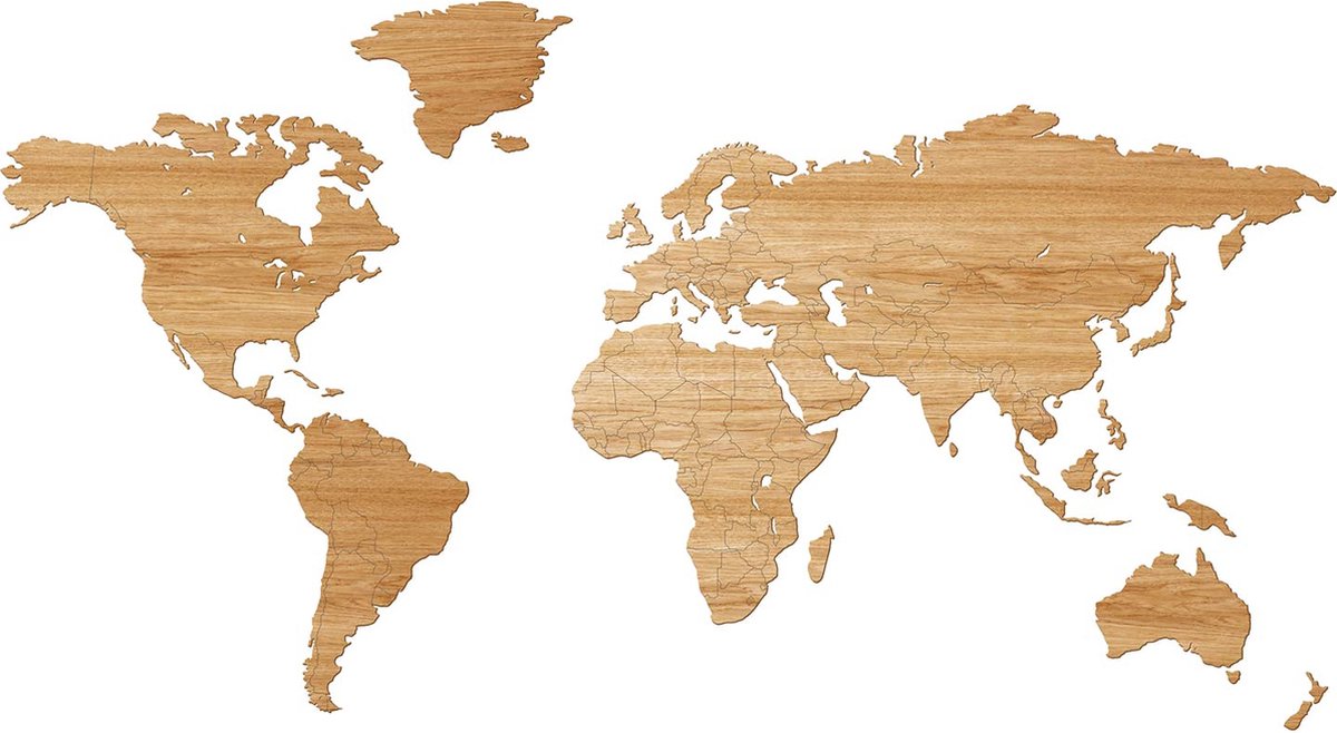 Carte du monde en bois Wooden Amsterdam, Décoration murale, Chêne, Marron