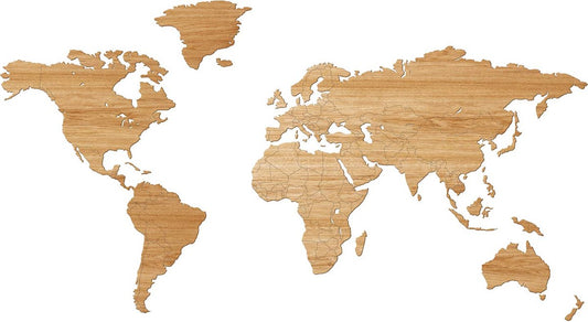 Carte du monde en bois Wooden Amsterdam, Décoration murale, Chêne, Marron