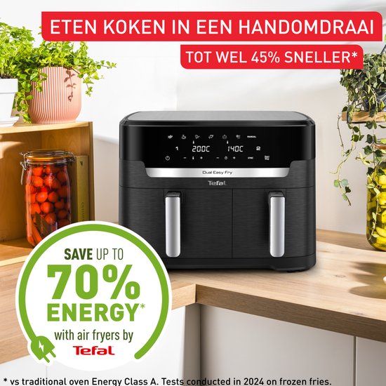 Tefal Easy Fry Dual XXL EY9428 - Friteuse à air chaud double XXL - 11 L - Bacs de 6,5 L et 4,5 L - 7 programmes - Pour 8 à 10 personnes