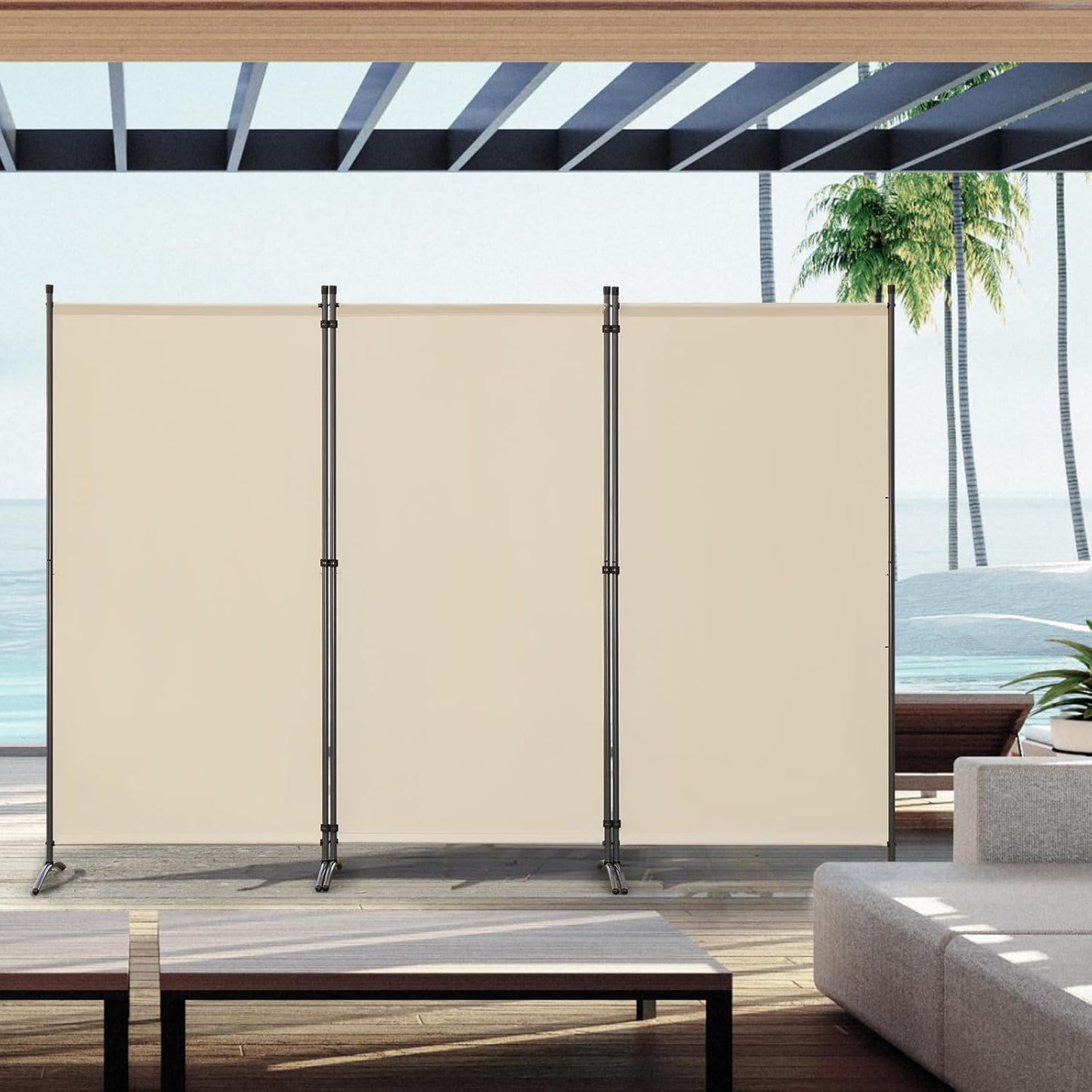 Angel Living Paravent - 3 panneaux - pliable - 243 x 180 cm - beige