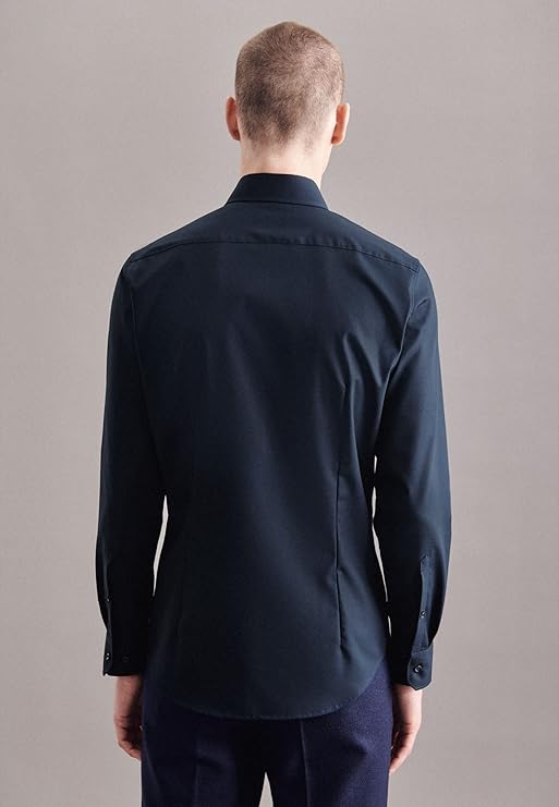 seidensticker Chemise d'affaires Slim Fit Bügelfrei Kent Chemise d'affaires à bras long pour homme (1 paquet) - Taille 42 - Bleu marine