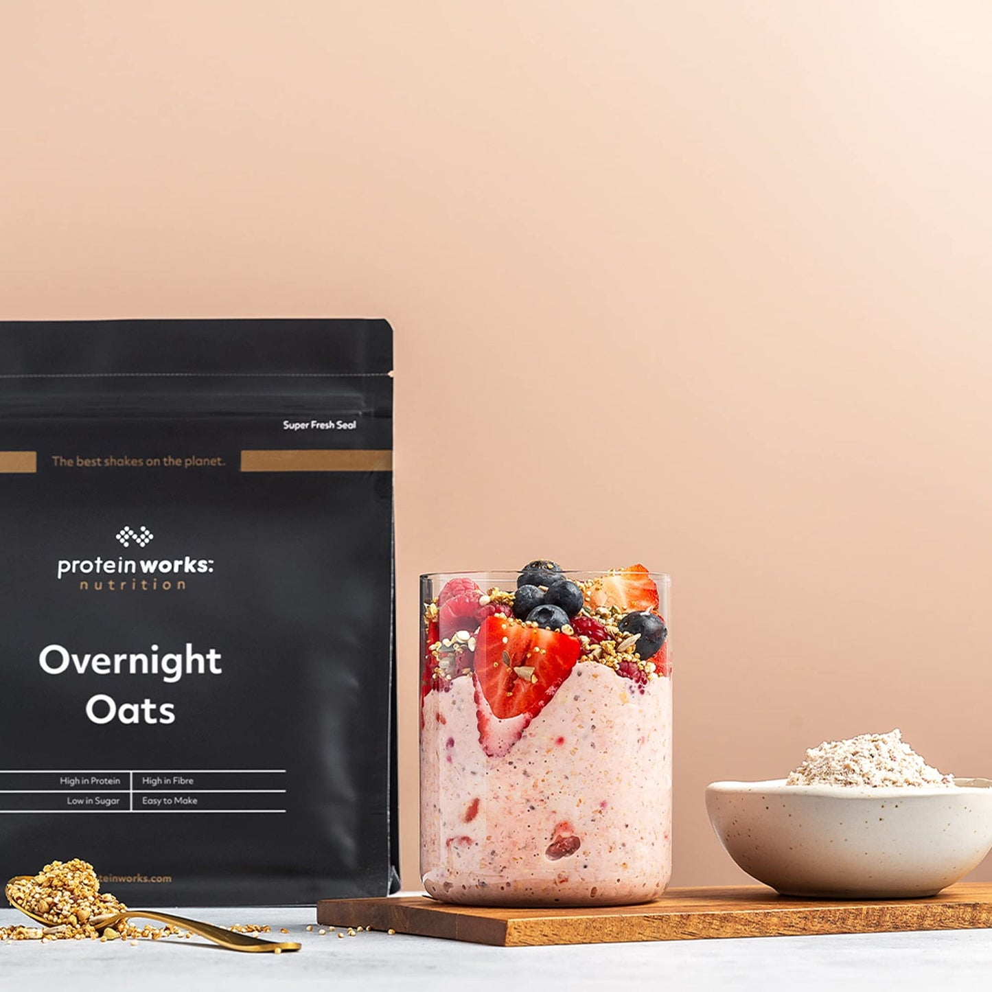 Protein Works Overnight Oats Dark Choc Raspberry - 1 kg - hyperprotéiné - pauvre en sucre - avec chia et graines de lin