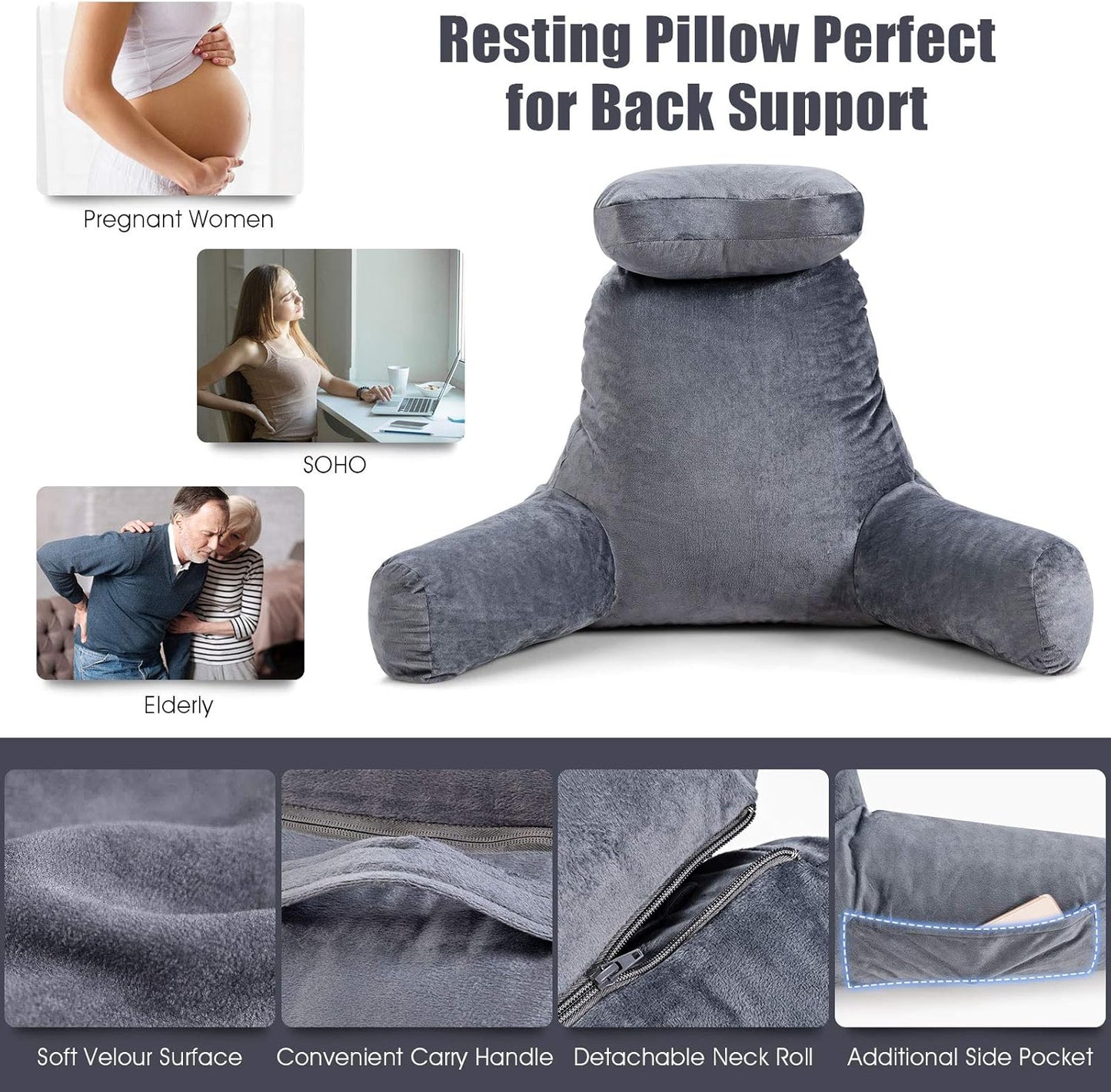 Coast Reading Cushion with Neck Roll - Coussin de relaxation - Avec bras de soutien - Gris