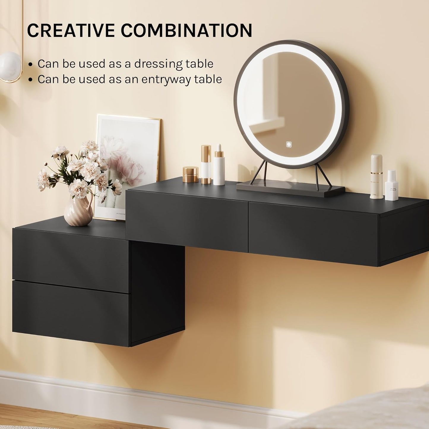 Woltu Floating Nightstands Set of 2 - Black - 40 x 30 x 30 cm - Table de nuit murale moderne avec tiroir