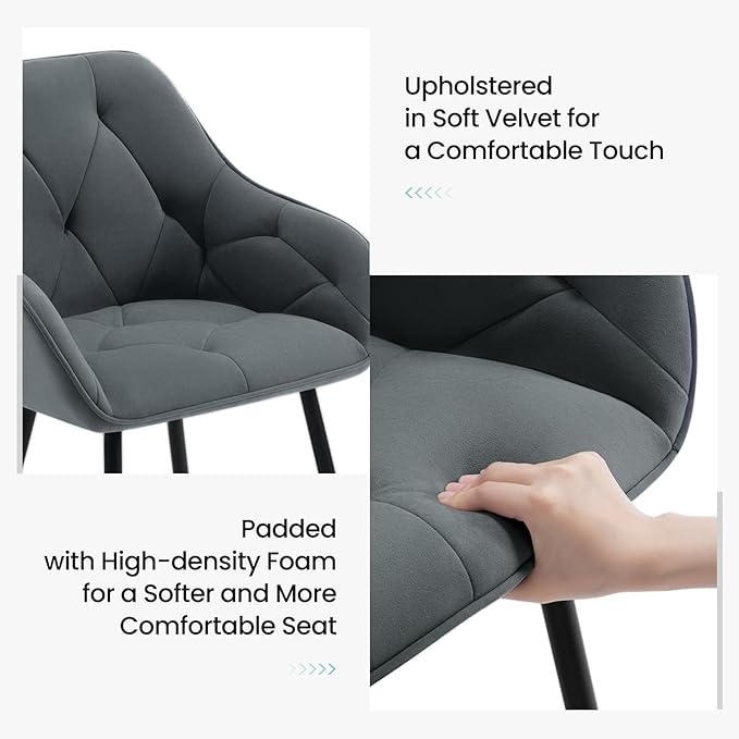 Chaise de salle à manger WOLTU - 1 pièce - assise en velours - avec accoudoirs - pieds en métal - gris foncé