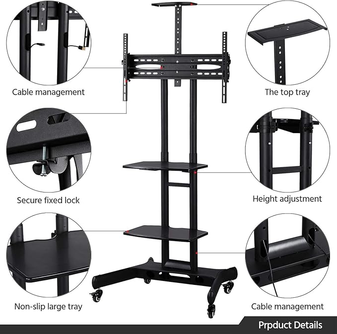 Yaheetech Support TV - Mobile - Réglable - 32-75 pouces - Noir