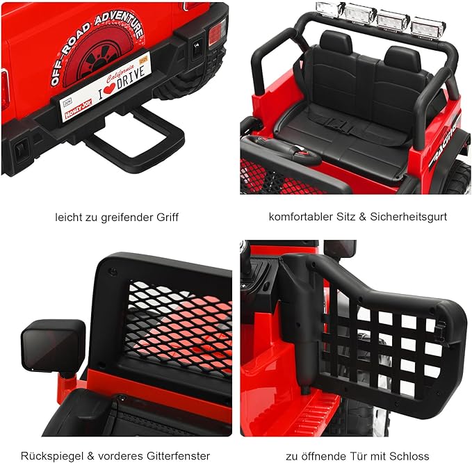 Voiture électrique pour enfants Coast 12 V – avec télécommande, musique et port USB 114,5 x 72 x 74 cm – Rouge
