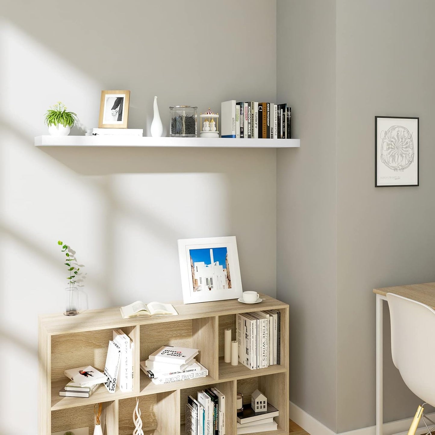 Woltu Floating Wall Shelf MDF White - 70 x 22.9 x 3.8 cm - Etagère suspendue moderne pour le salon, la chambre et la cuisine