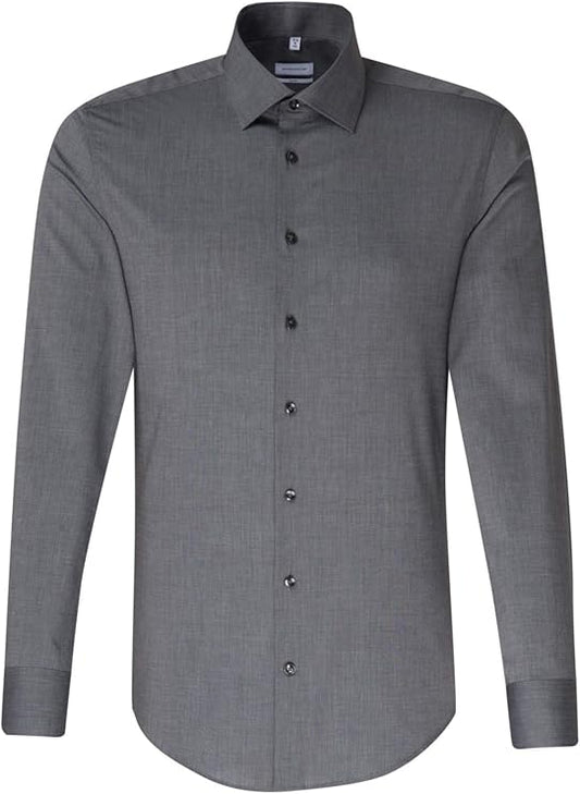 Seidensticker Chemise d'affaires pour hommes, slimfit, thermocollant, col Kent, manches longues, 100% coton, gris foncé, 43