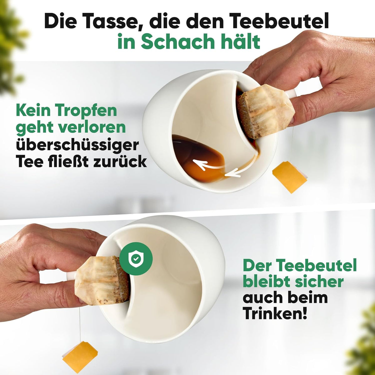 Neighbour's Friend Tasse à thé brevetée blanche avec porte-sac I Tasse en céramique grande 325ml I Tasse à thé en faïence I Tasse en céramique pour le thé I Passe au lave-vaisselle Tasses à thé I Design moderne pour les buveurs de thé