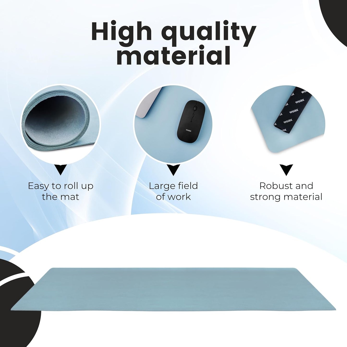 Wurk Premium Sous-main - 90 x 43 cm - Cuir PU - Antidérapant - Bleu clair