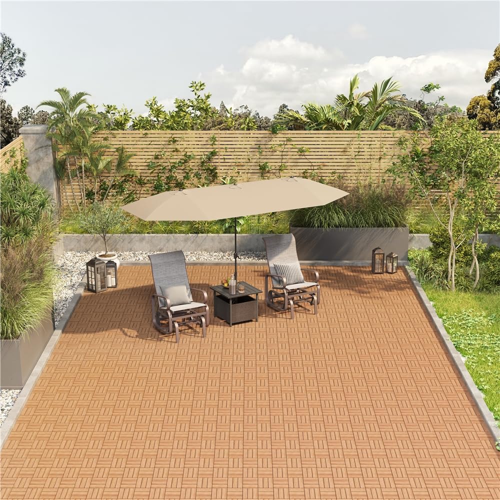 Yaheetech Dalles de terrasse en bois d'acacia marron clair - 27 pièces - 30 x 30 cm - Dalles à cliquer résistantes à l'eau pour balcon, terrasse et jardin