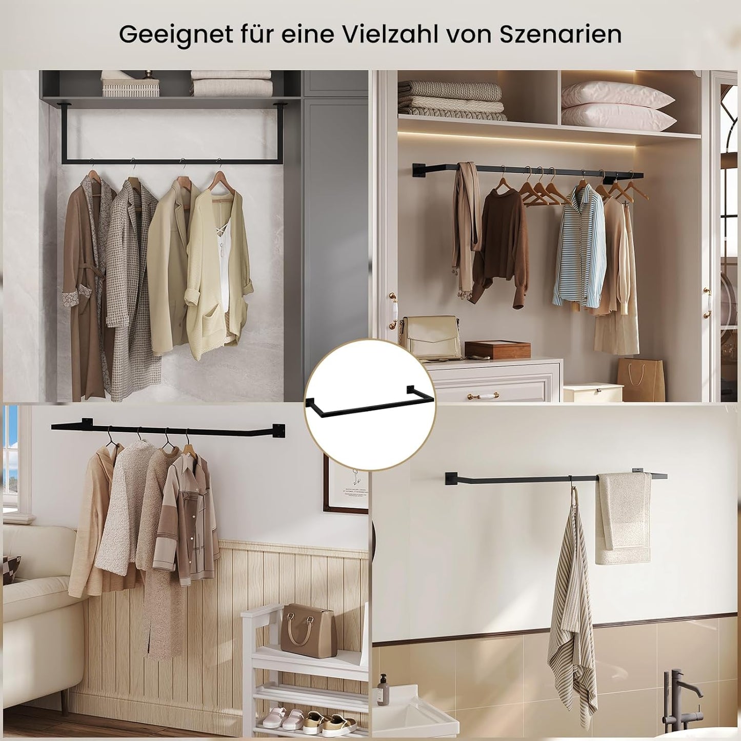 eSituro SGR0170 set de 2 tringles à linge murales - tringle à linge rectangulaire - fer industriel - noir 114 cm
