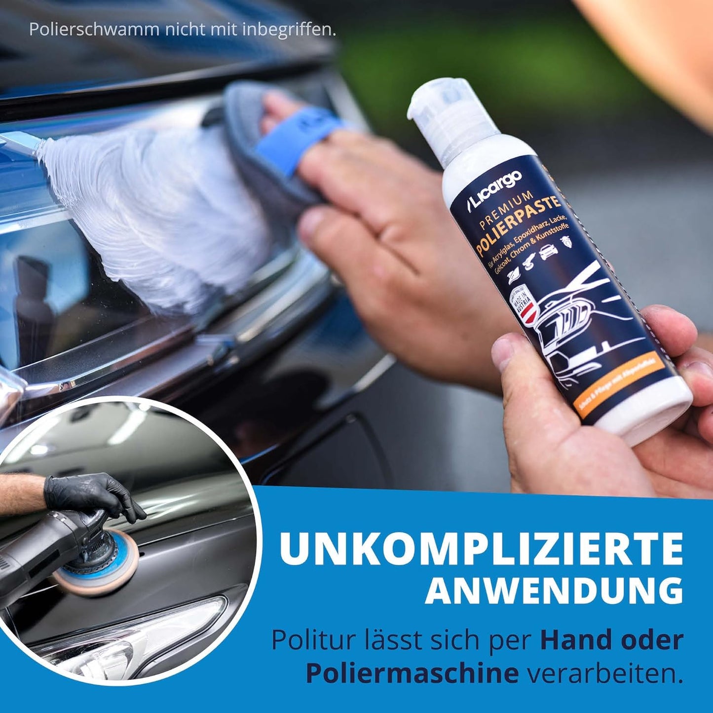 Licargo Universal Polishing Paste 150 ml - Polissage fin pour le verre acrylique, la résine époxy, la laque, le gelcoat, le chrome et le plastique - Enlève les micro-rayures et restaure la haute brillance