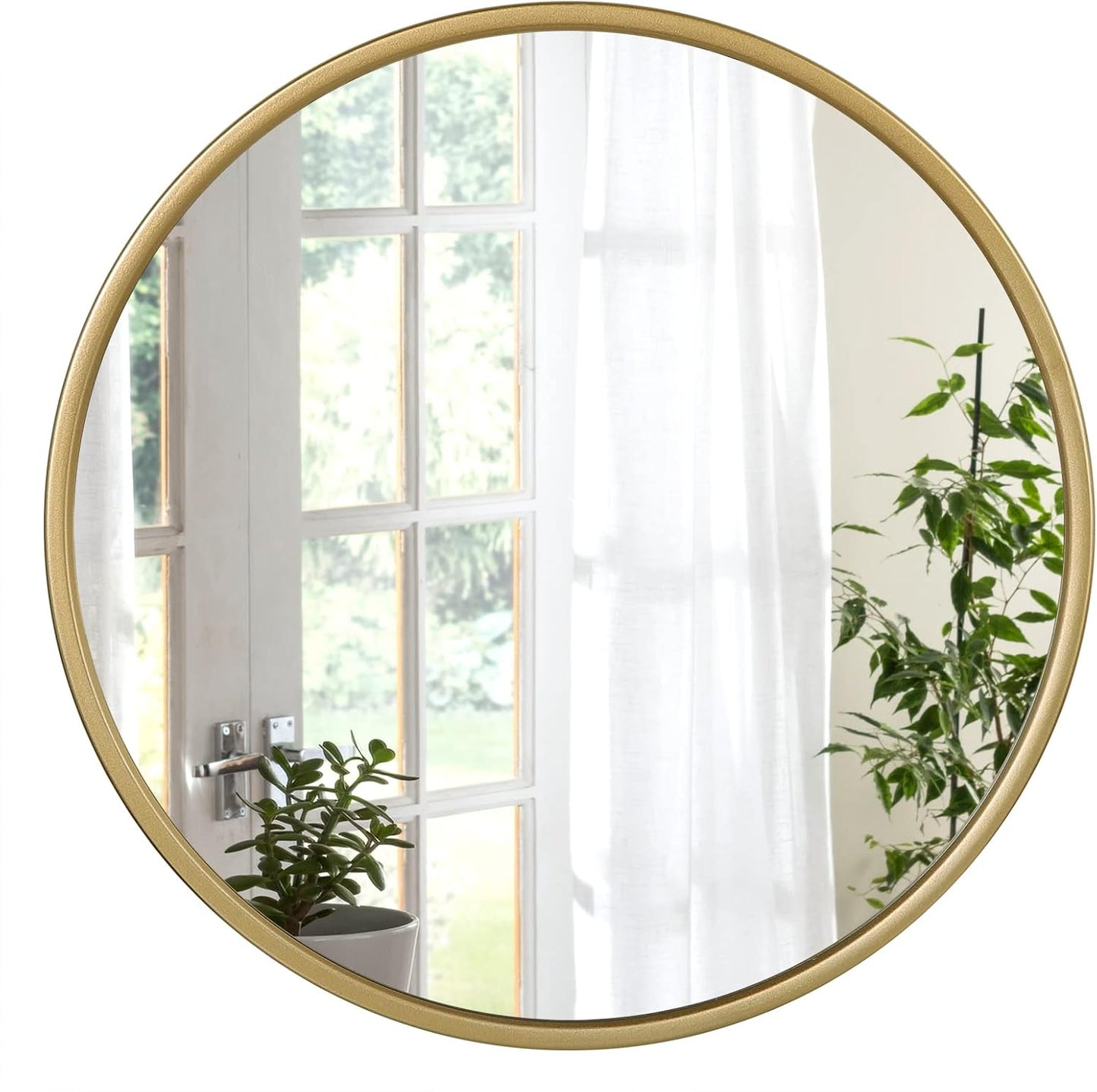 Woltu Miroir mural rond 60x60 cm - Cadre métal doré - Miroir de salle de bain et d'intérieur moderne