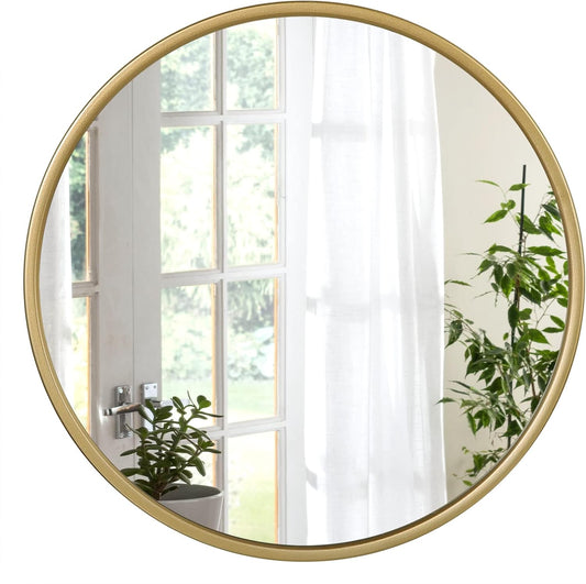 Woltu Miroir mural rond 60x60 cm - Cadre métal doré - Miroir de salle de bain et d'intérieur moderne