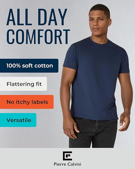 Pierre Calvini - T-shirt Homme Multipack 3/5 pièces - 100% Coton - Coupe régulière - Manches courtes - Col ras du cou - Poids Premium - Marine / Bourgogne / Olive - Taille L