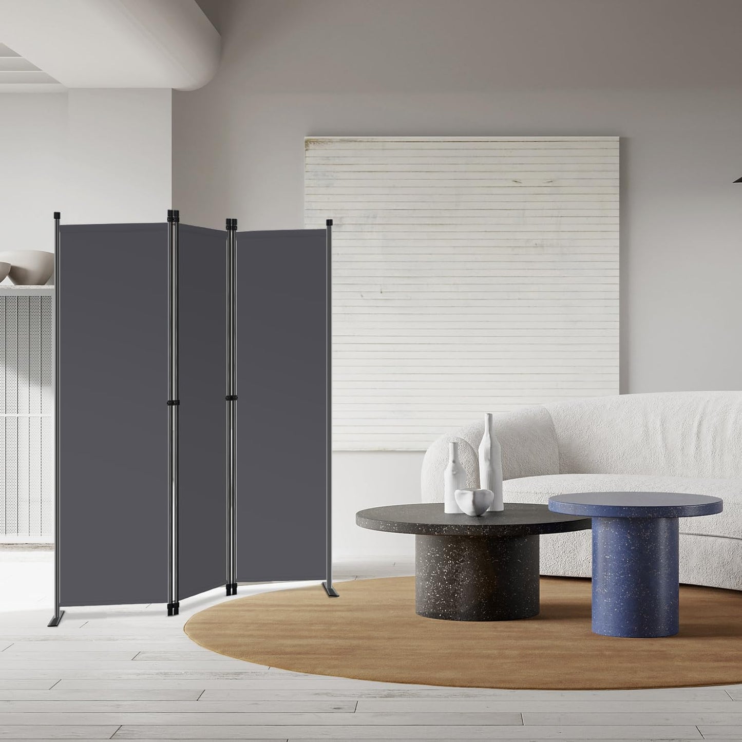 Angel Living Paravent 3 pièces - Séparation d'espace élégante et protection de la vie privée - Cadre en acier robuste - Tissu polyester - Gris