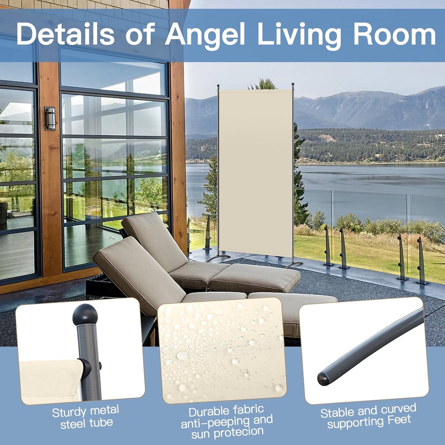 Angel Living Paravent - 1 pièce - 80x180 cm - Pliable - Acier & 160 g/m² Polyester - Séparation de pièce & Protection de la vie privée - Beige