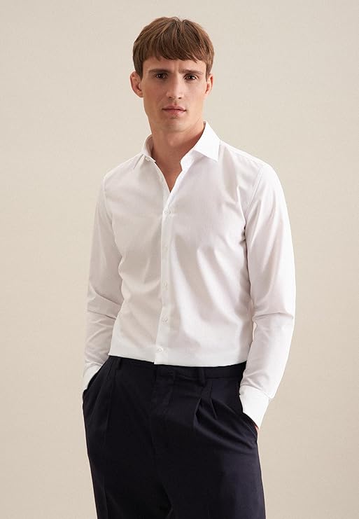 Seidensticker Herren Business Shirt - Shaped Fit - Bügelfrei - Kent Collars - Long Arm - 100% Baumwolle - Size 39