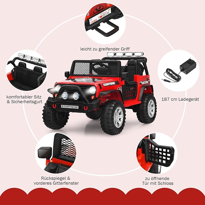 Voiture électrique pour enfants Coast 12 V – avec télécommande, musique et port USB 114,5 x 72 x 74 cm – Rouge