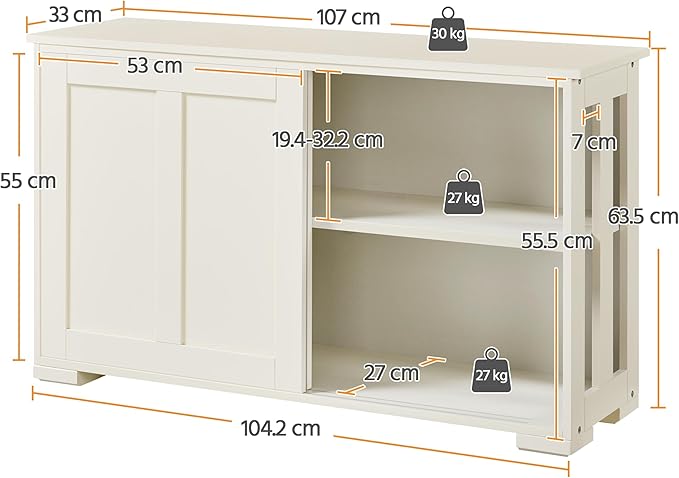 Yaheetech Sideboard - With Sliding Doors - Storage Cabinet - Sideboard - Adjustable Shelf - white