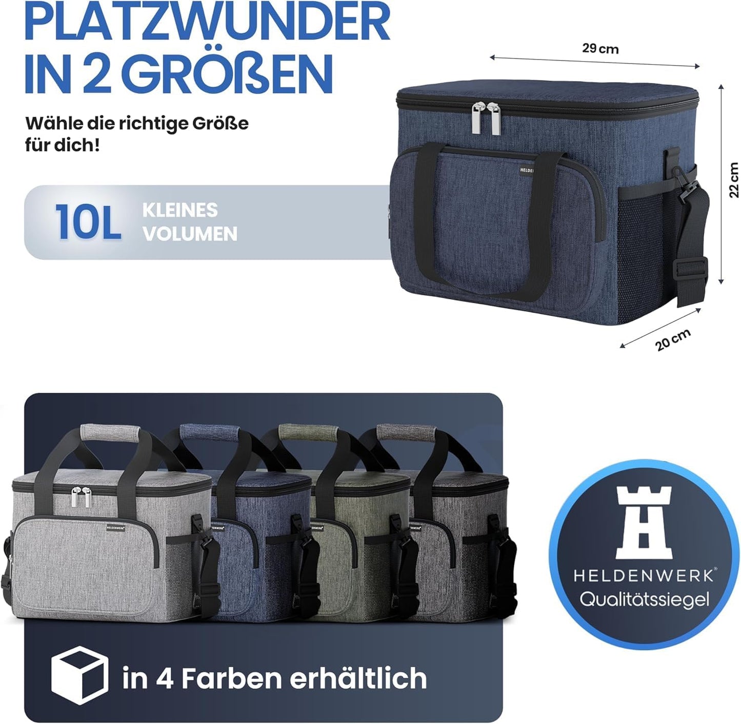 HELDENWERK Cooler Bag Small & Foldable - 10 Liter Thermal Lunch Bag - Insulated, Waterproof & Leakproof - Picnic Bag, Cooler Bag, Brunch and Lunch Bag - Navy Blue