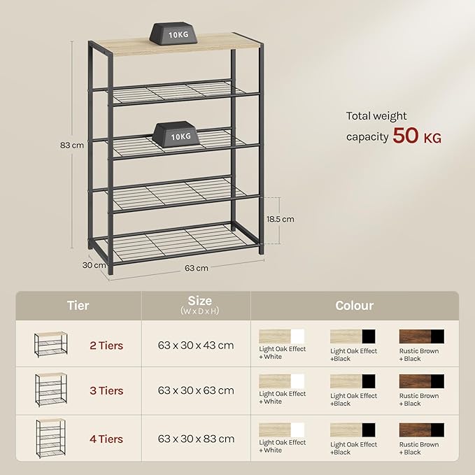 WOLTU Organizer shoe rack - 4 niveaux - chêne clair et noir - 63 x 83 x 30 cm
