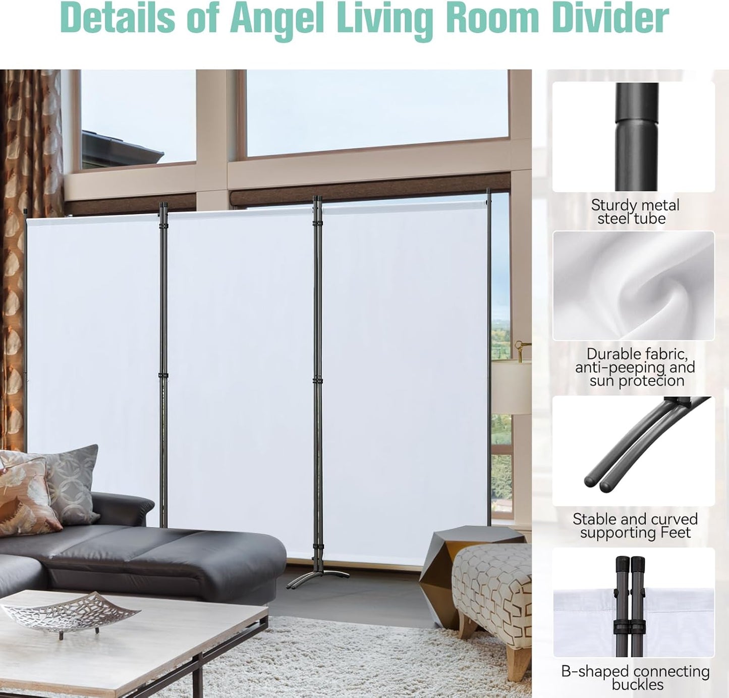 Angel Living Paravent - 3 panneaux - pliable - 243 x 180 cm - Naturel