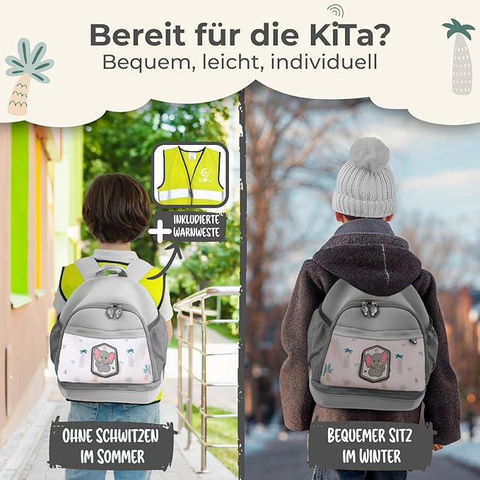 REISERACKER Sac à dos pour enfants Adventure - 27 x 24,5 x 15 cm - Sac à dos étanche avec réflexions et gilet de sécurité
