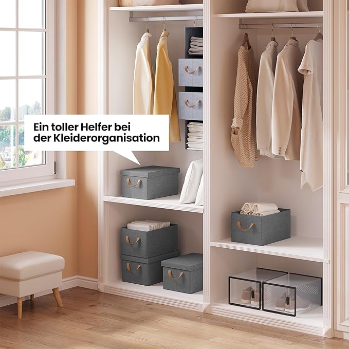 Boîte de rangement WOLTU avec couvercle - lot de 5 boîtes de rangement - pliable - gris - 38 x 27 x 20 cm